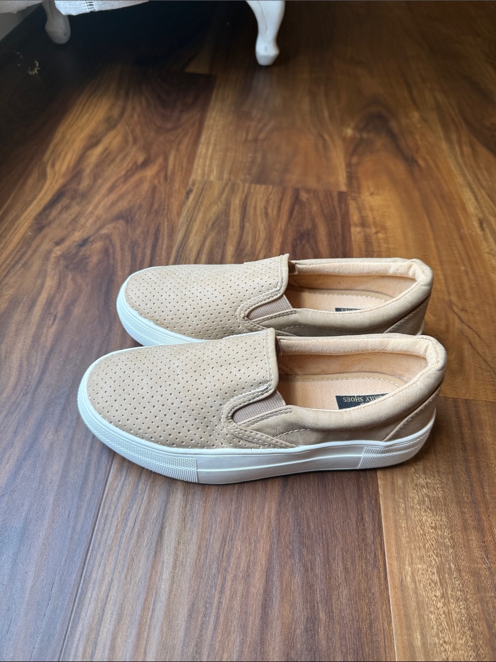 Slip-On Perforated Casual Sneakers in Beige